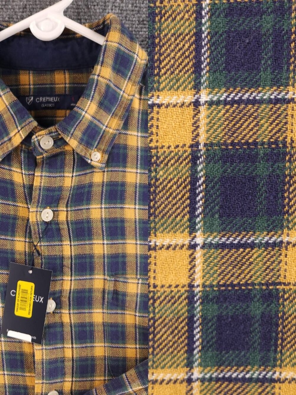 NWT Daniel Cremieux Flannel Button Up Shirt Men Yellow Blue Plaid Large Cotton